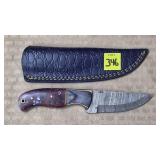 Damascus Steel Knife w/ Leather Sheath