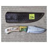 Damascus Steel Knife w/ Leather Sheath