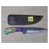 Damascus Dragonscale Knife w/ Leather Sheath