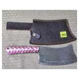 Damascus Steel Meat Cleaver w/ Leather Sheath