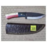 Damascus Steel Knife w/ Leather Sheath