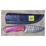Damascus Steel Knife w/ Leather Sheath