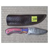 Damascus Steel Knife w/ Leather Sheath