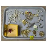 Tray Lot of Vintage Costume Pins