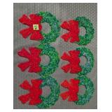 Lot of 6 Mini Xmas Wreath Popcorn Decorations