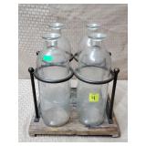 Benjara 4 Glass Bottle Decor w/ Wooden Base &