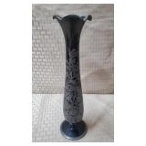 Vintage Black Amethyst Trumpet Vase w/ Sterling -