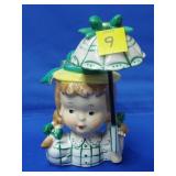 Vintage Napco Umbrella Girl Head Vase - 6 1/2" H