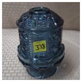 Indiana Glass Colonial Blue Stars&Bars Fairy Lamp