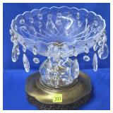 Vintage Crystal & Brass Plated Pedestal Bowl w/