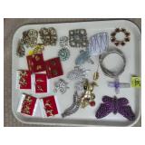 Tray Lot of Vintage Costume Pins, Earrings