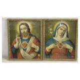 Pair Jesus & Mary Pictures in Antique Frames