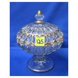 Imperial Glass Gold Thumprint Candy Dish w Lid