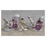 Lot of 2 Japanese Rickshaw Porcelain Statues &