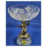 8 3/4" H Crystal & Brass Cherub Compote Pedestal