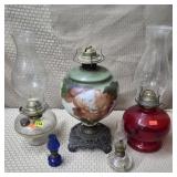 Lot of 3 Anitque Oil Lamps & 2 Mini Lamps