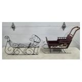 Metal Xmas Sleigh & Wood Sleigh Decorations