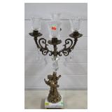 Vtg Crystal &  Brass Cherub Candelabra w/  Marble