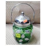 Vtg MCM Musical Green Glass Candy Jar