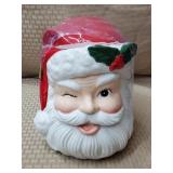 NEW Sleigh Bell Bistro Ceramic Santa Cookie Jar