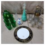 MCM Frosted & Gold Glass Pitcher & Stemware Set,