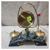 Vtg MCM Brass & Glass Condiment Sever Set
