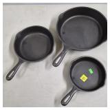 (3) USA Cast Iron Frying Pans #3, #5, #8