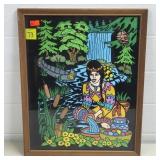 UV Lightt Reactive Native American Waterfall Scene