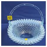 Fenton Blue Opalescent Hobnail Basket