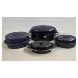 Lot of 4 Speckled Enamelware Roasting Pans