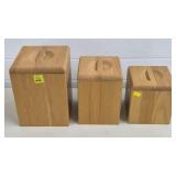 Pair of 3 Vintage Wood Canisters
