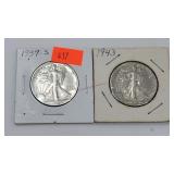 1939-S & 1943 Walking Liberty Half Dollars