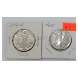 1941 & 1942-D Mercury Silver Dollars