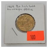 1909 British Gold Sovereign Coin .235oz.