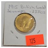 1915 British Gold Sovereign Coin .235oz.