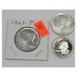 Silver Quarter, 64 & 67 Kennedy Half Dollars