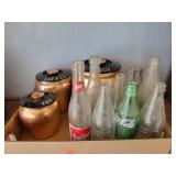 Copper Canister Set & Antique Soda Bottles