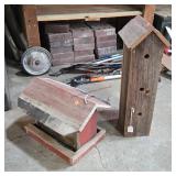 Wooden Bird House & Feeder