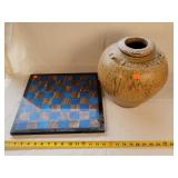 Pottery 13" Tall Vase & Marble Checker Board