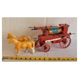 Wooden Howard Fire Wagon w/ Porcelain Team