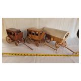 Wooden Model Covered Wagon & 2 Stage Coaches