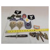 Vintage Military Buttons, Dagger, & Patches