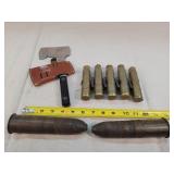 Large Vintage Ammo Shells & Hand Axe