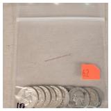 10 Silver Washington Quarters