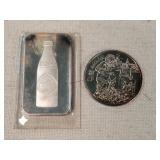 Coca-Cola 1oz Silver Bar & .5oz. Silver Round