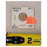 1945 GOLD Mexican 2 Peso Coin