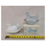 White & Light Blue Hen on the Nests