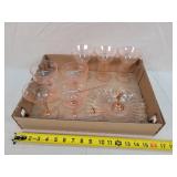 Pink Depression Stem Glasses & Dish