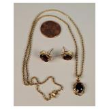 14K Gold / Ruby Necklace & Ear Studs