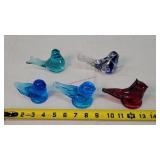 Art Glass Red & Blue Birds - 5 Pieces